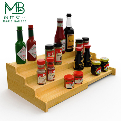 Bamboo Four Layer Expandable Condiment Cutlery Storage Box Rack For Household Kitchen Storage