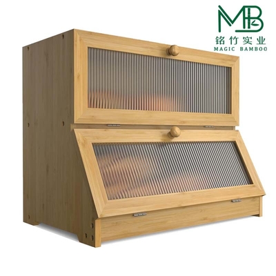 Custom High Quality Bamboo Double Layer Bread Storage Box For Restaurant Kitchen