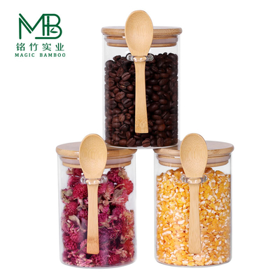 Wholesale 10 OZ Small Glass Jars set For Tea Coffee Beans Candy With Bamboo Lids And Spoons
