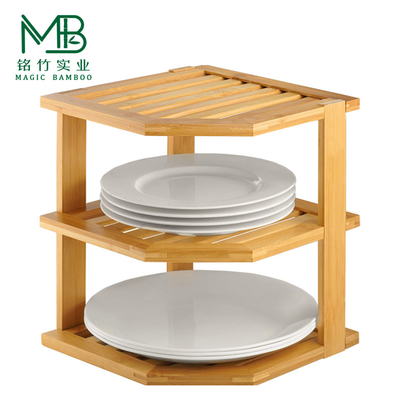 Wholesale Small 3-Tier Bamboo Dish Organizer Rack For Kitchen Cabinets