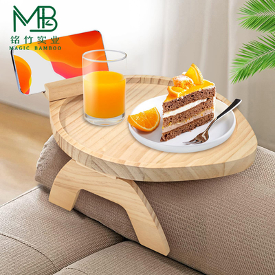 Custom Bamboo Sofa Arm Tray With 360° Rotatable Phone Holder For Living Room