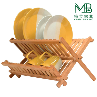 Bamboo 2-Layer Foldable Dish Storage Rack For Kitchen Countertops