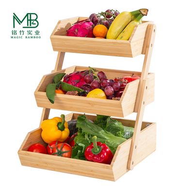 Bamboo 3-Layer Fruit And Vegetable Storage Rack For Kitchen Countertop