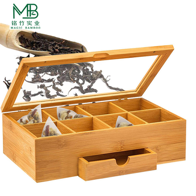 Bamboo Multi-Compartment Organizer With Clear Side Drawer Cover For Kitchen