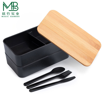 Hot selling double layer Japanese bento box with bamboo lid for students