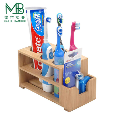 Moisture-resistant Bamboo Electric Toothbrush Holder With Side Storage Slot