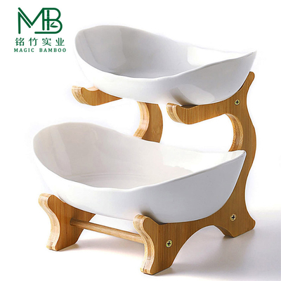 Multi-Layer Bamboo Ceramic Fruit Bowl Rack For Restaurant Storage